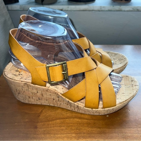 Korks Nova Comfort Platform Cork Wedge Strappy Sandals Yellow Size 9M - Picture 6 of 11